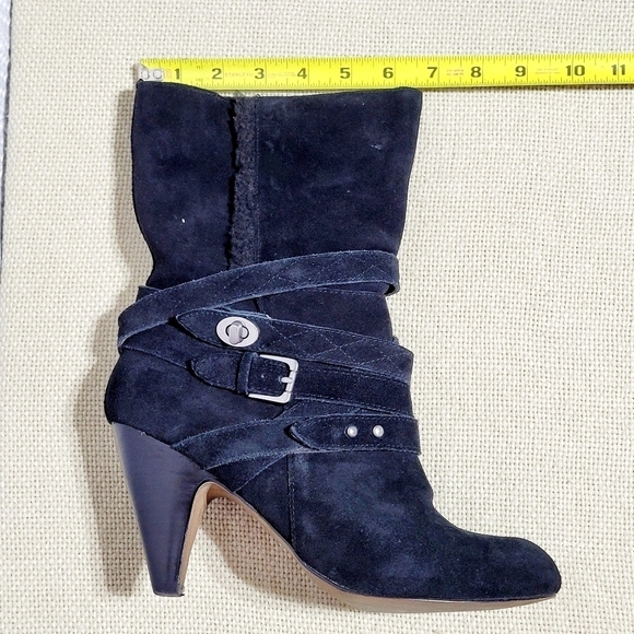 Nine West Black Suede & Strappy Mid-Calf Heeled Pull On Style Boots (9M) - Picture 9 of 13